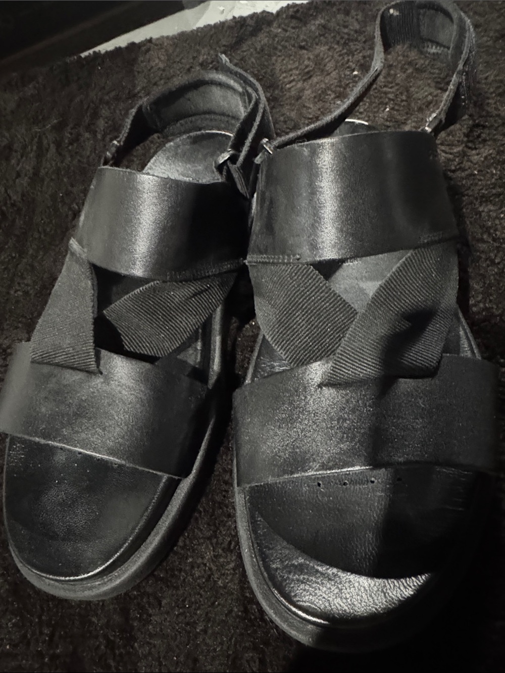 Geox Black Cross-Strap Leather Platform Sandals